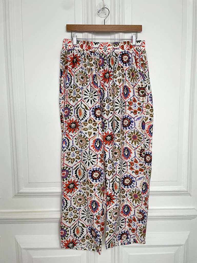 Floral Tile Print Trousers - Orange & Violet