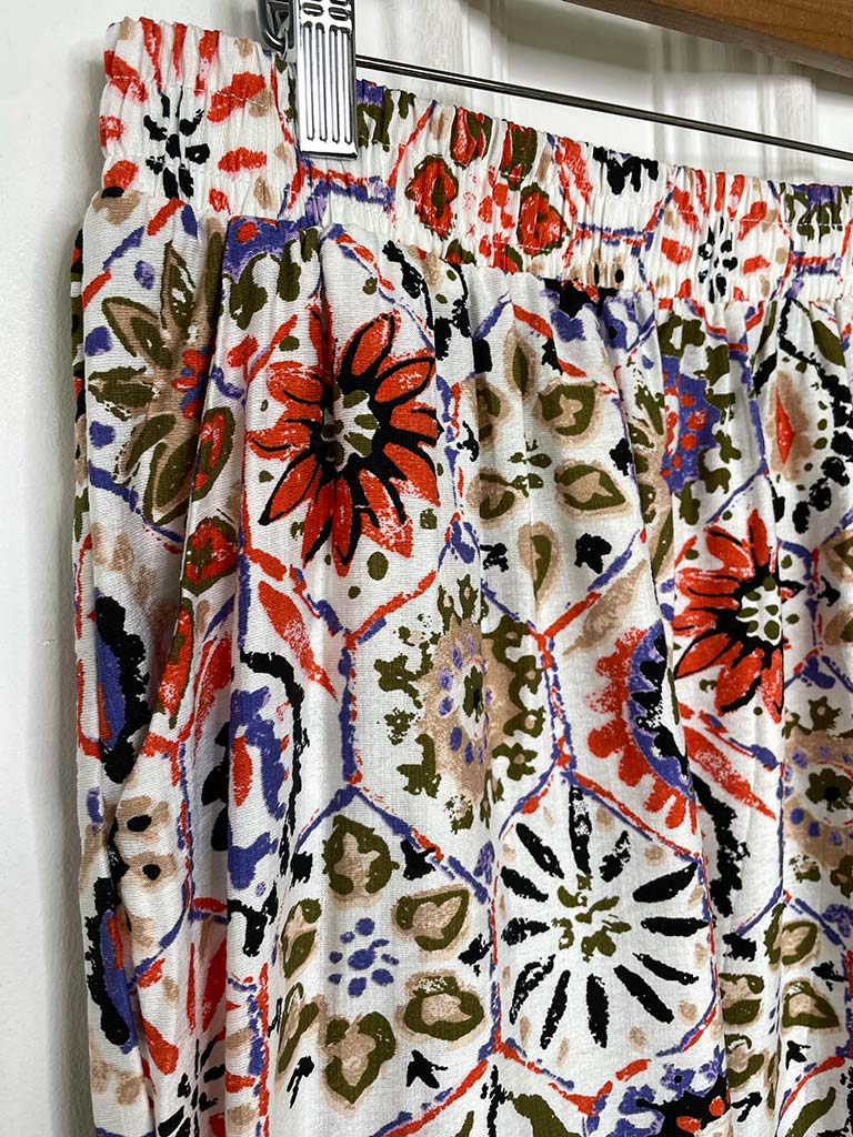 Floral Tile Print Trousers - Orange & Violet