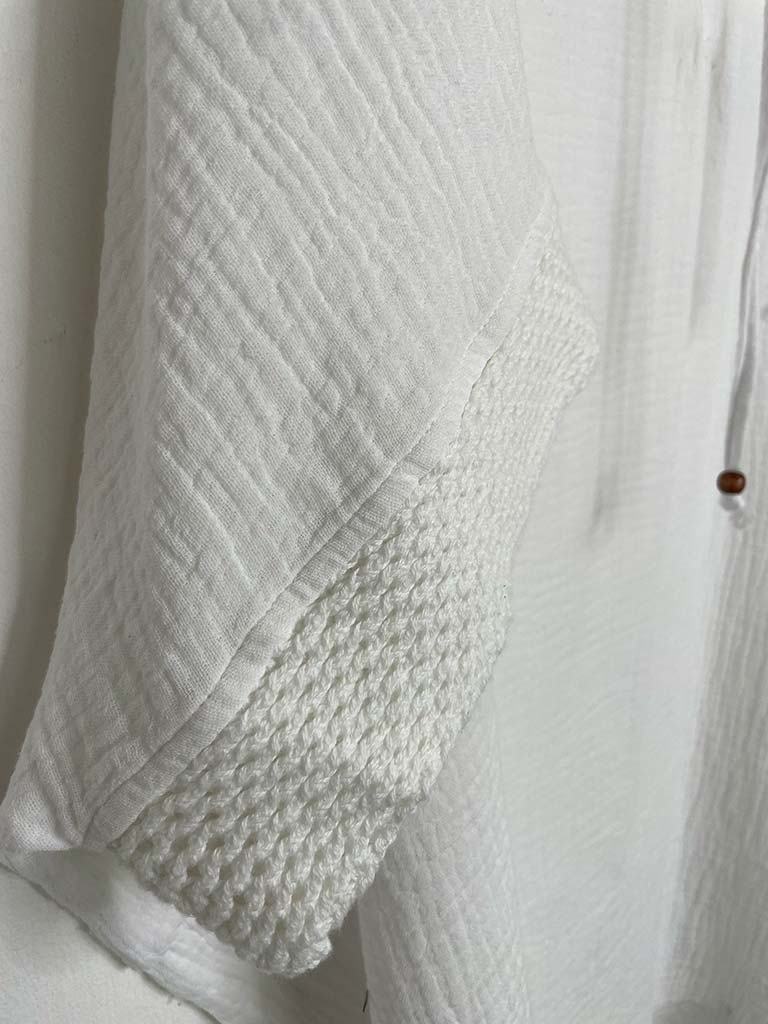 Drawstring Collar Oversized Tunic - White