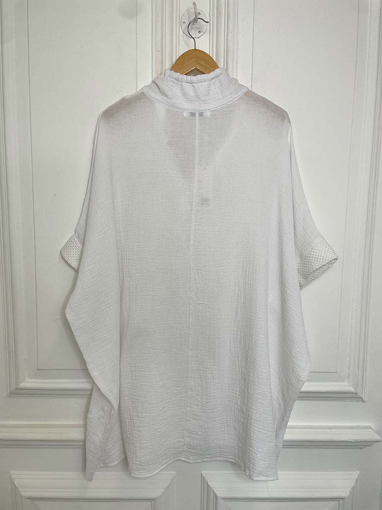 Drawstring Collar Oversized Tunic - White