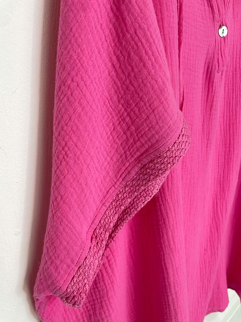 Drawstring Collar Oversized Tunic - Cerise