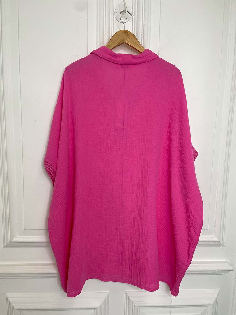 Drawstring Collar Oversized Tunic - Cerise