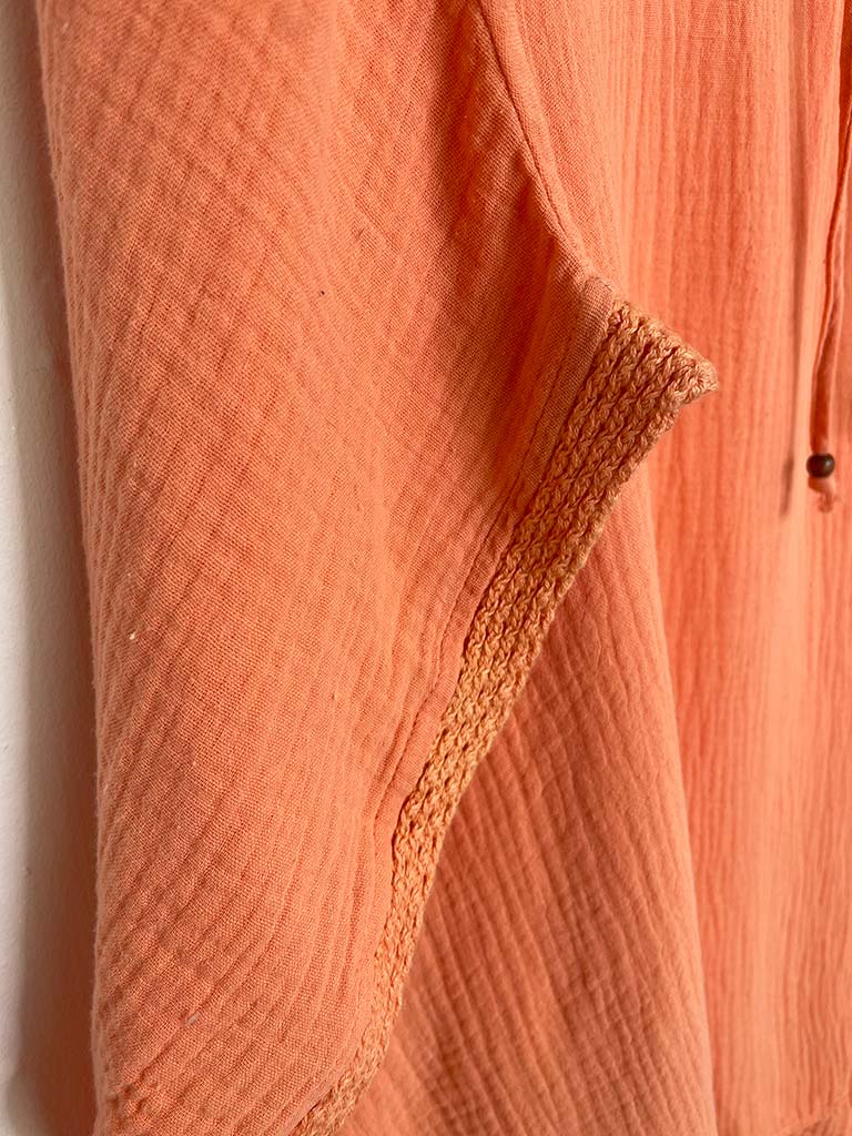Drawstring Collar Oversized Tunic - Apricot