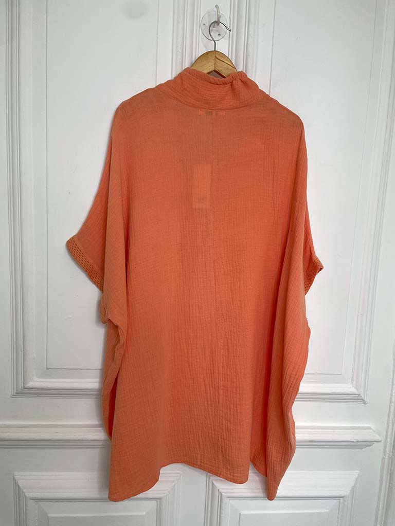Drawstring Collar Oversized Tunic - Apricot