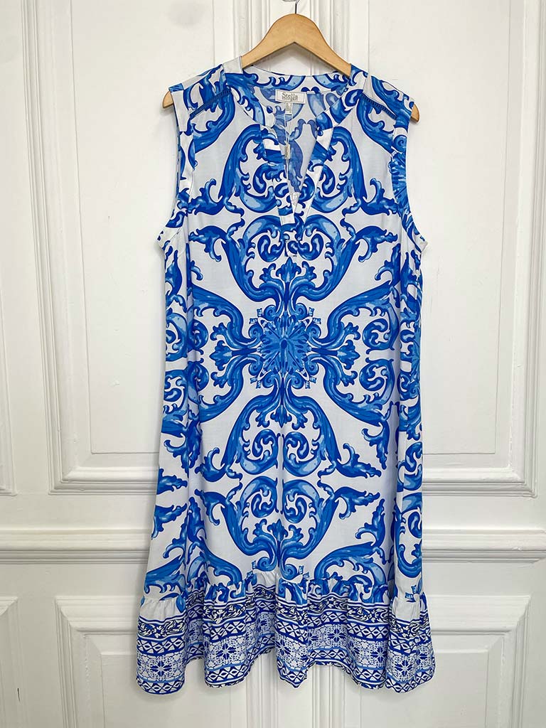 Baroque Sleeveless Dress - Blue