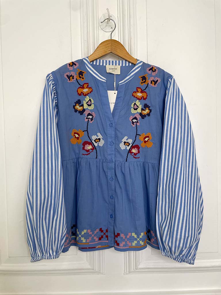 Embroidered Stripe Sleeve Blouse