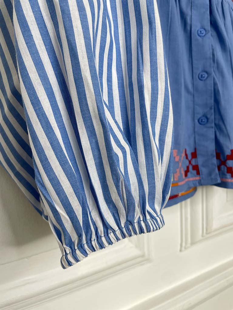 Embroidered Stripe Sleeve Blouse
