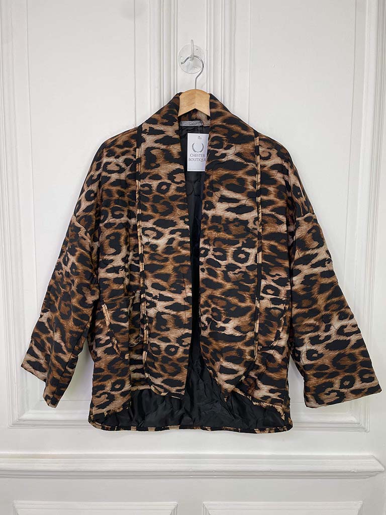 Leopard Quilted Kimono Jacket - Tan