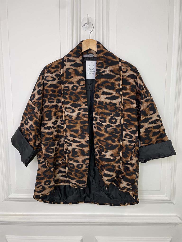 Leopard Quilted Kimono Jacket - Tan