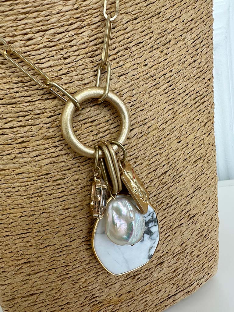 Envy Marble Charm Necklace - Gold