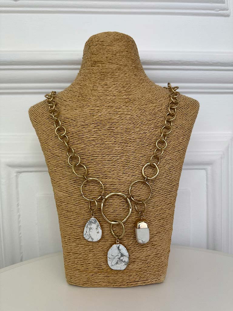 Envy Triple Marble Charm Chain Necklace - Gold