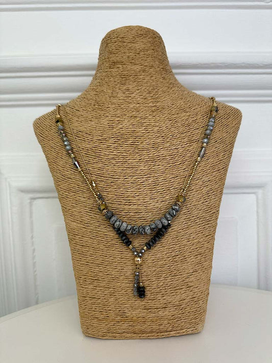 Envy Shimmer Bead Necklace - Gold & Grey