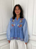 Embroidered Stripe Sleeve Blouse