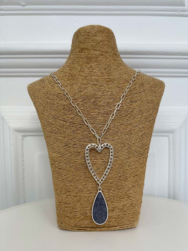 Envy Heart & Teardrop Pendant Necklace - Silver