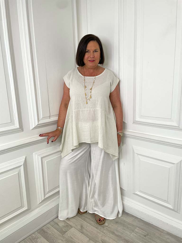 Linen Mix Cap Sleeve Top - Stone