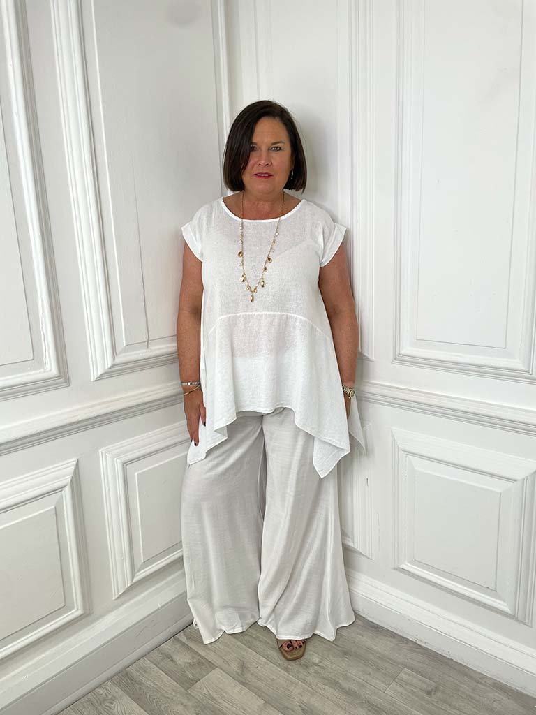 Linen Mix Cap Sleeve Top - White
