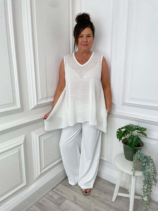 Malissa J Ribbed Knitted Top - White