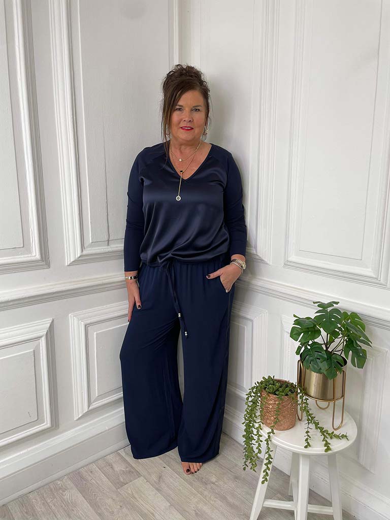 Malissa J Silk Feel Side Stripe Trousers - Navy