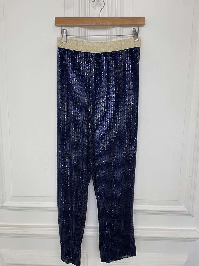 Malissa J Sequin Cigarette Trousers - Navy