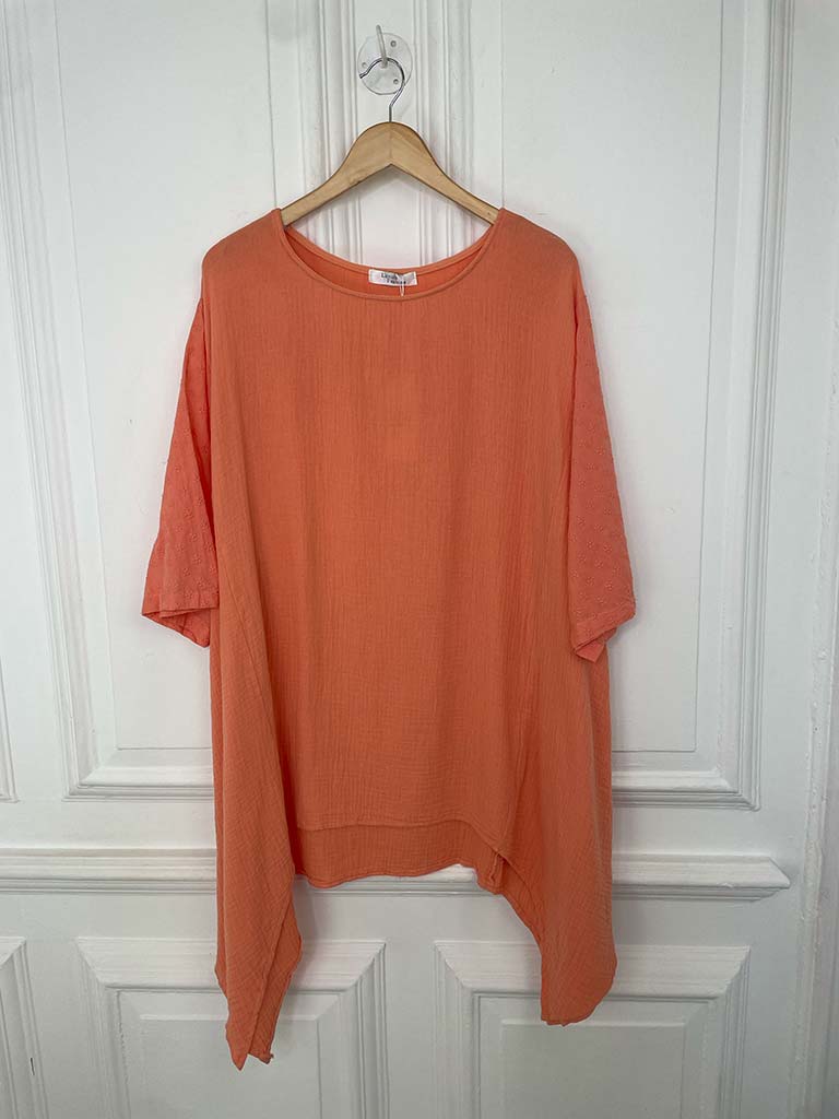 Ditsy Floral Sleeve Seersucker Top - Apricot