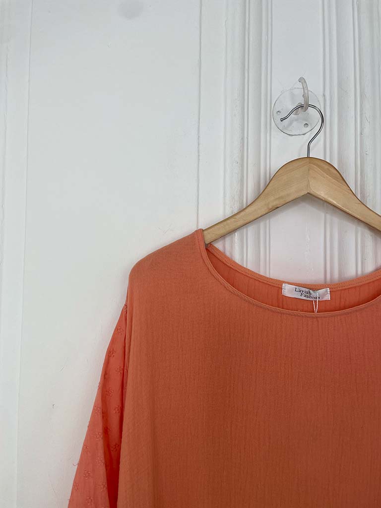 Ditsy Floral Sleeve Seersucker Top - Apricot