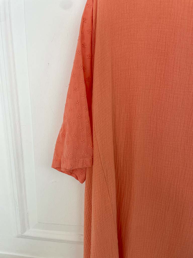 Ditsy Floral Sleeve Seersucker Top - Apricot