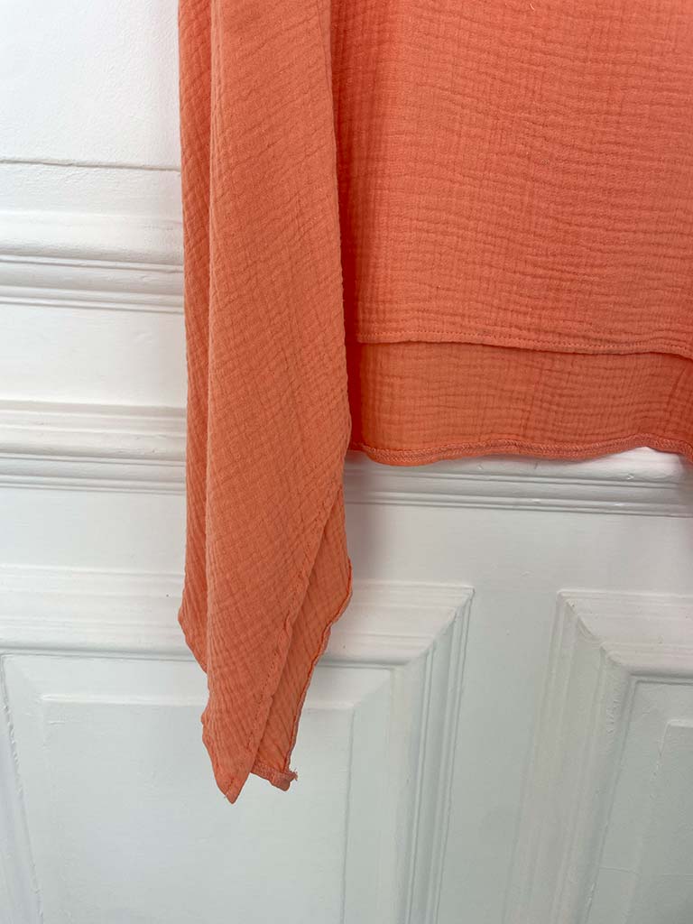 Ditsy Floral Sleeve Seersucker Top - Apricot
