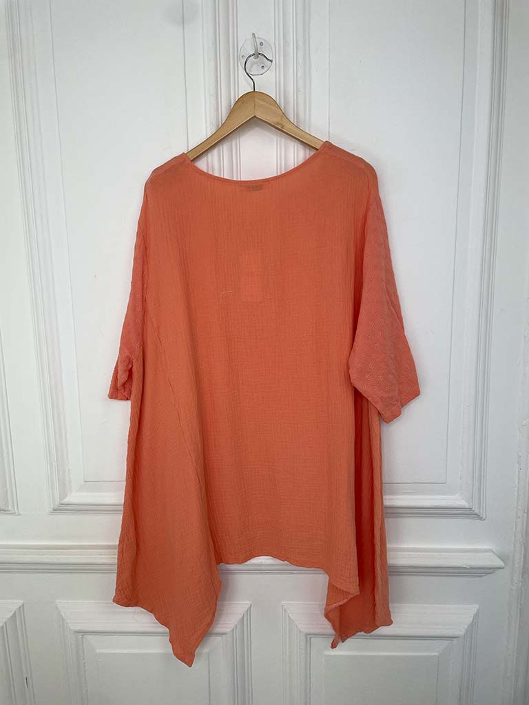 Ditsy Floral Sleeve Seersucker Top - Apricot