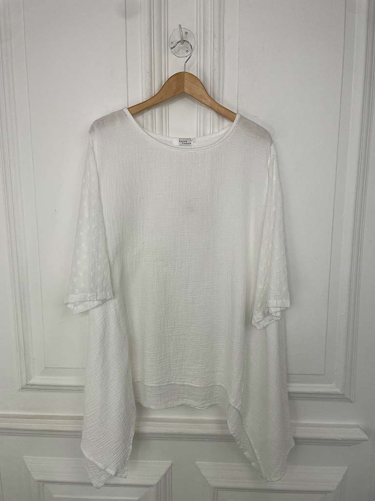 Ditsy Floral Sleeve Seersucker Top - White