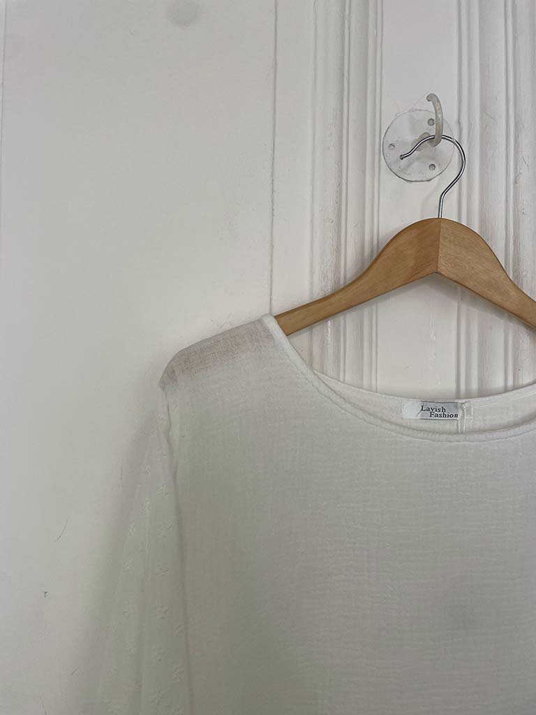 Ditsy Floral Sleeve Seersucker Top - White