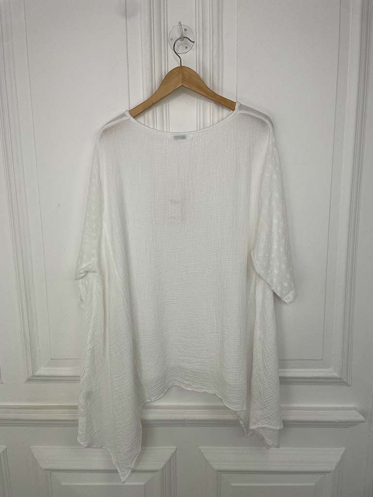 Ditsy Floral Sleeve Seersucker Top - White