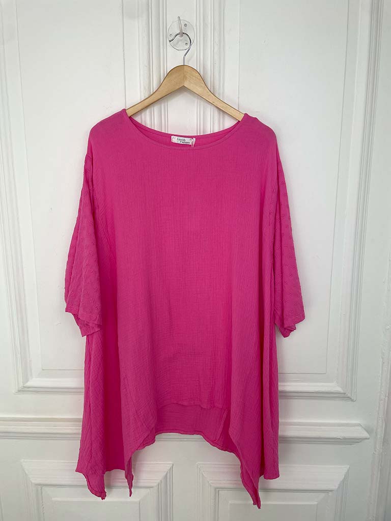 Ditsy Floral Sleeve Seersucker Top - Cerise