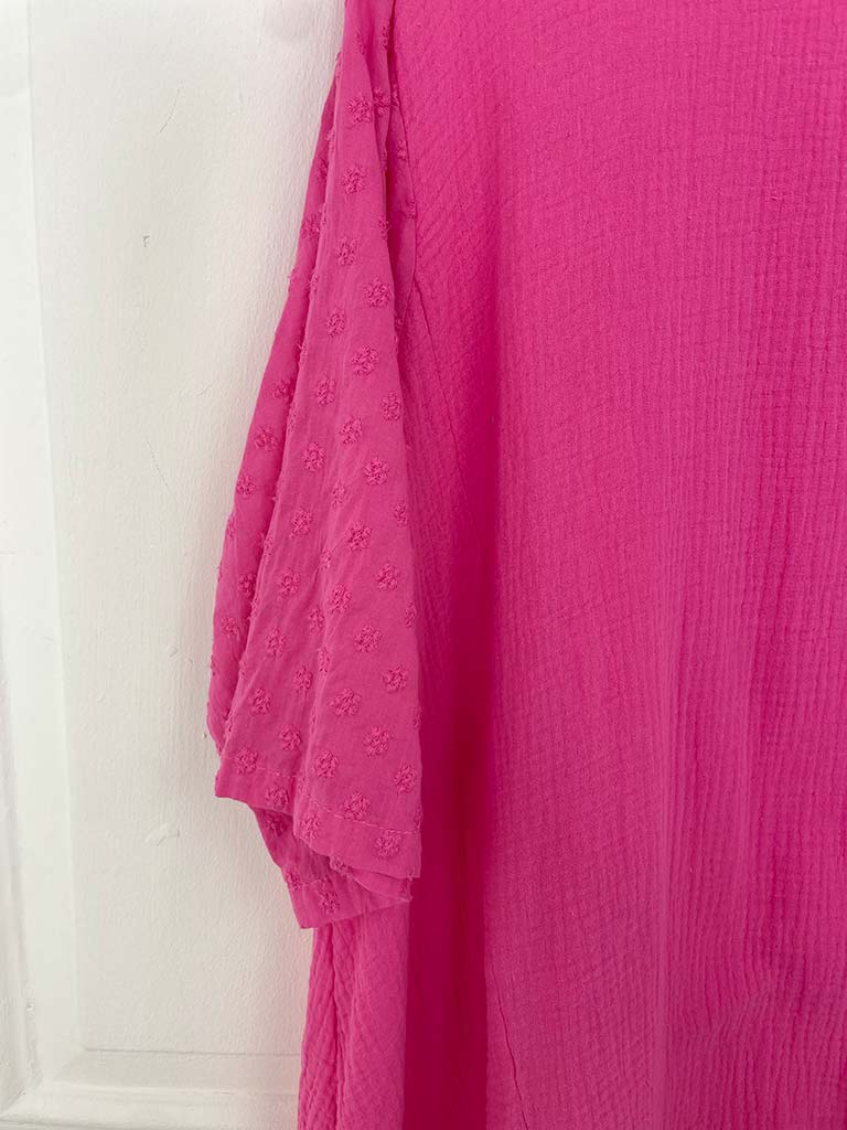 Ditsy Floral Sleeve Seersucker Top - Cerise