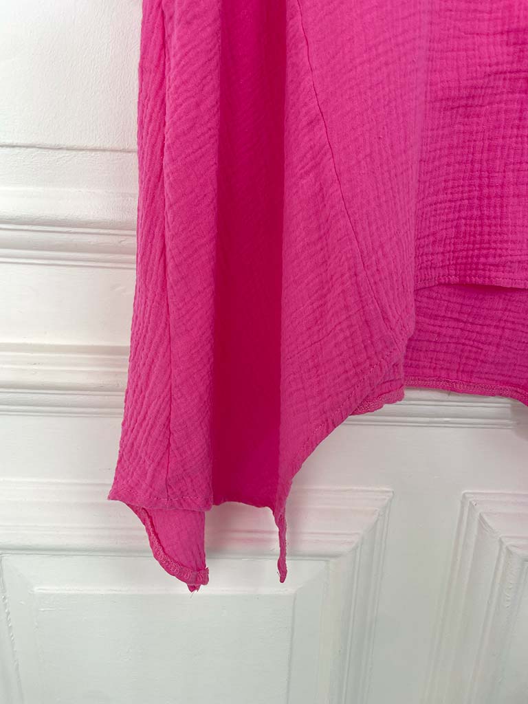 Ditsy Floral Sleeve Seersucker Top - Cerise