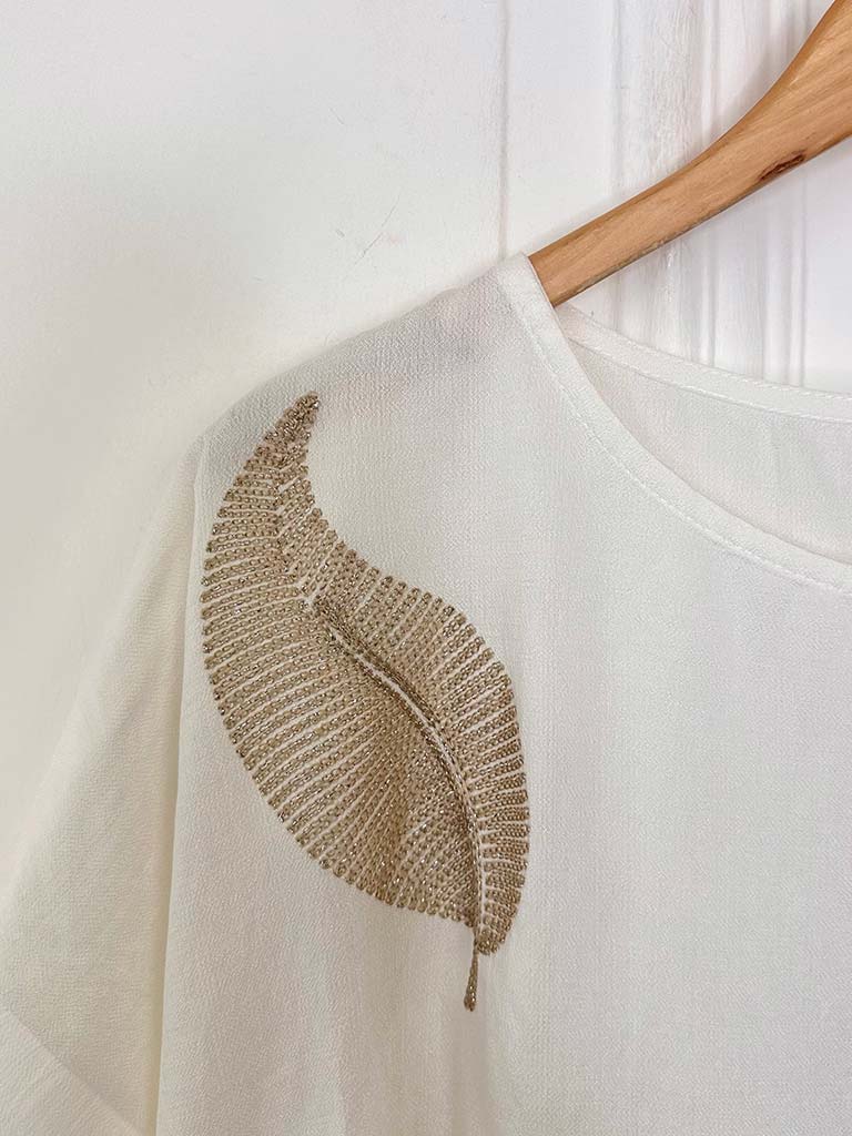 Embroidered Gold Leaf Top - Warm White
