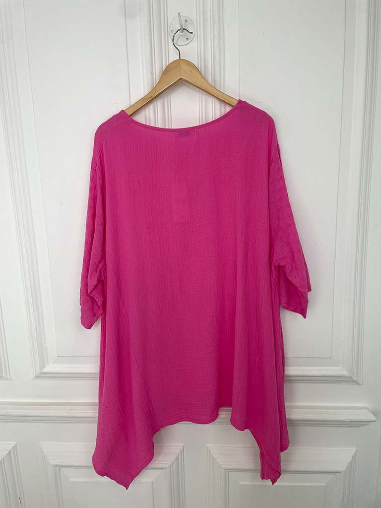 Ditsy Floral Sleeve Seersucker Top - Cerise