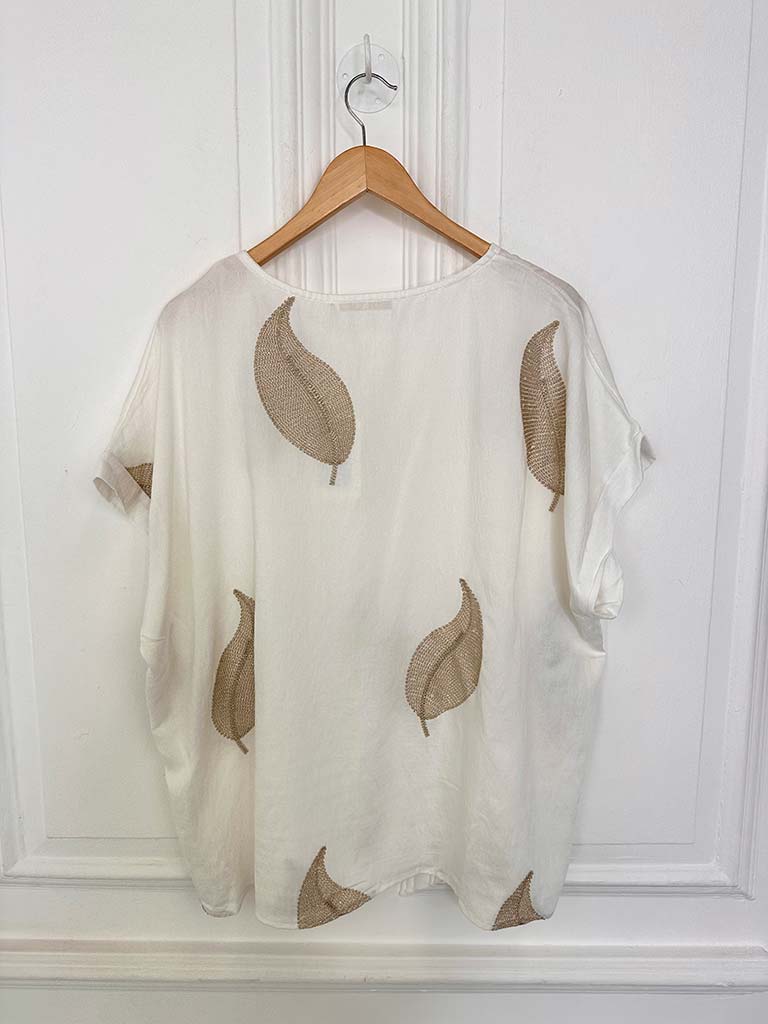 Embroidered Gold Leaf Top - Warm White