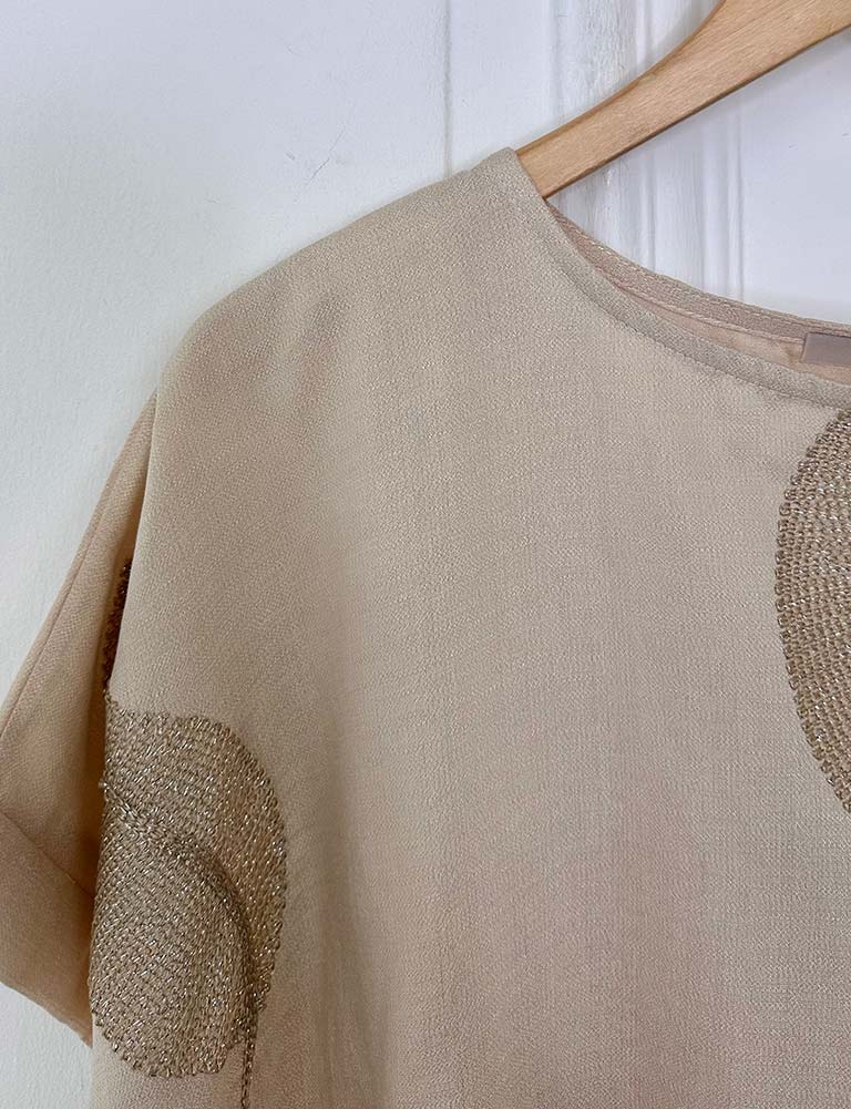 Embroidered Gold Leaf Top - Stone