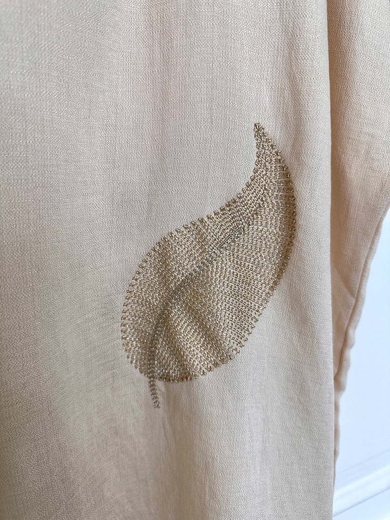Embroidered Gold Leaf Top - Stone
