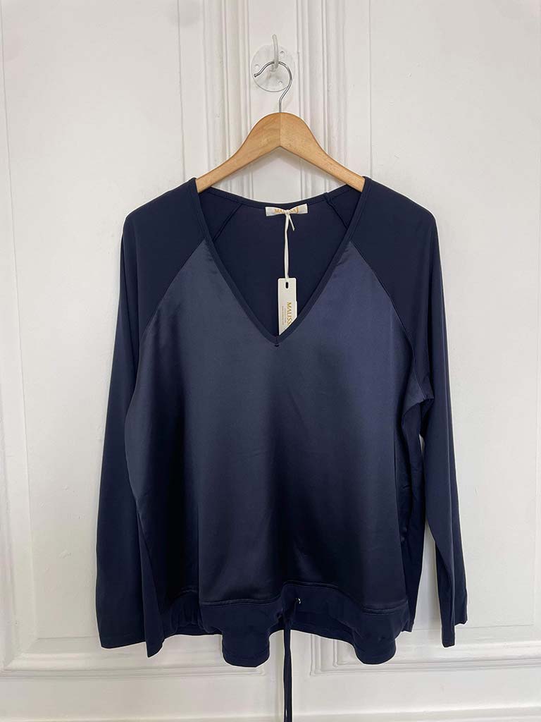 Malissa J Silk Feel Drawstring Top - Navy