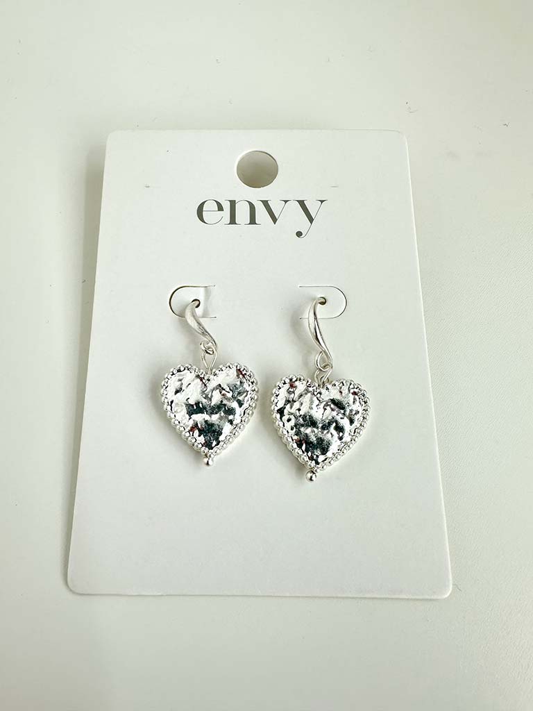 Envy Textured Heart Earrings - Silver