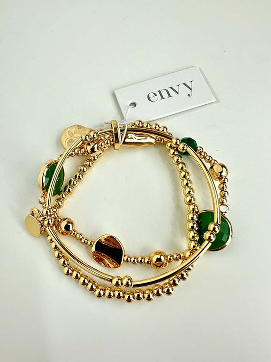 Envy Triple Stacking Bracelet - Gold & Green