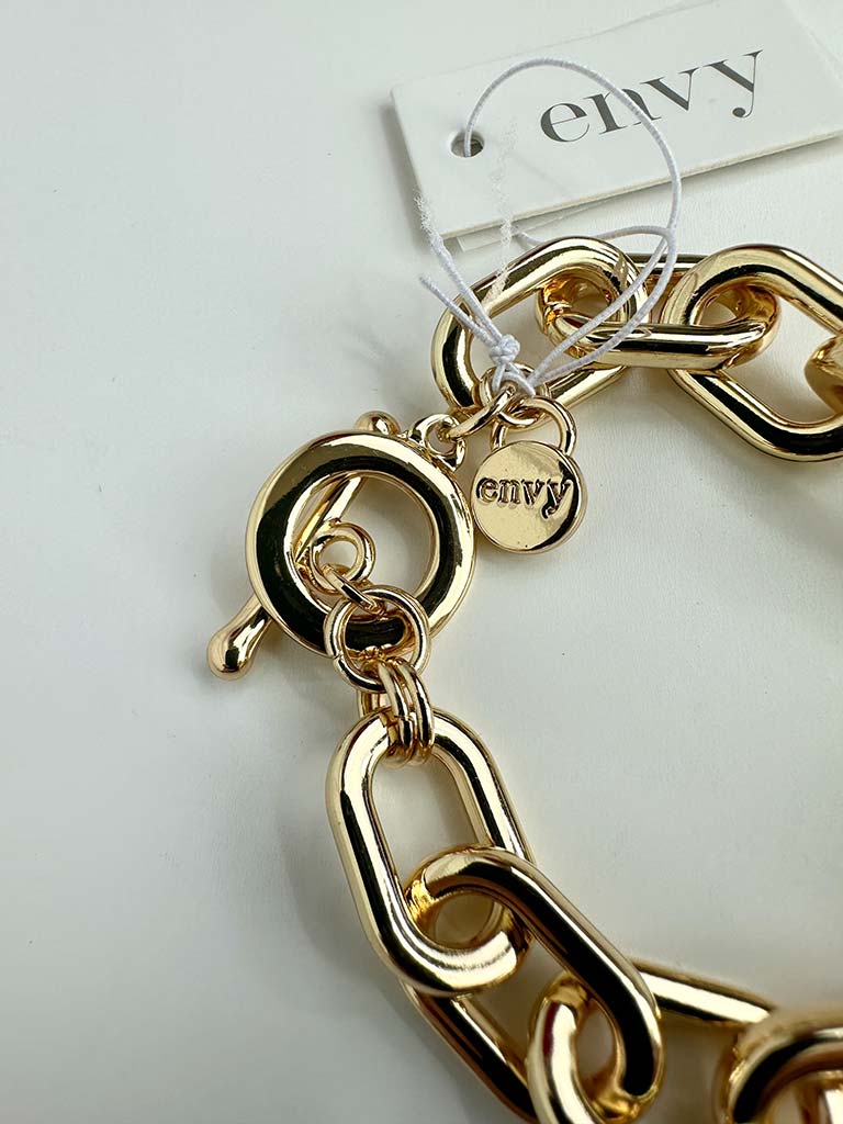 Envy Chunky Chain Link T-Bar Bracelet - Gold