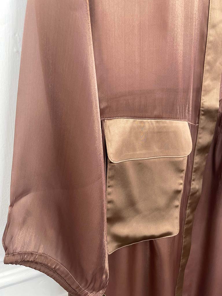 Malissa J Satin Pocket Sheer Shirt Dress - Bronze