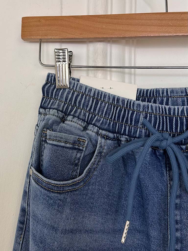 Wide Leg Jogger Jeans - Mid Blue