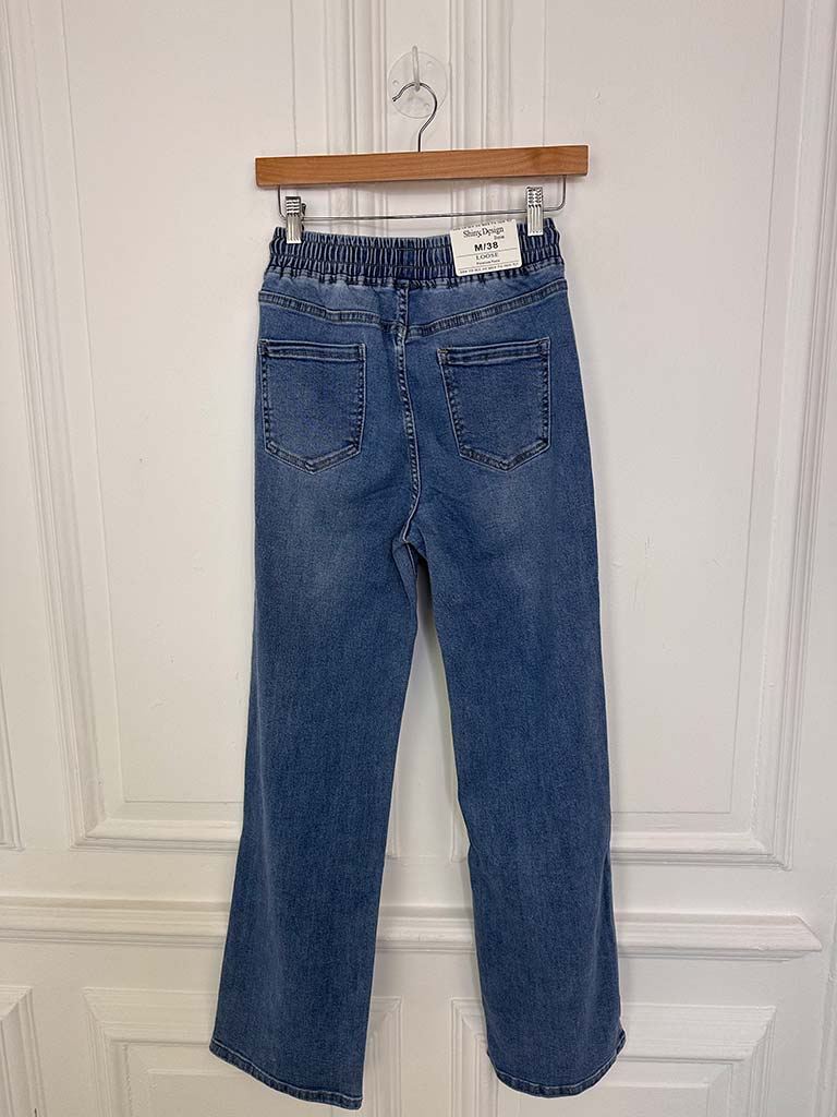 Wide Leg Jogger Jeans - Mid Blue