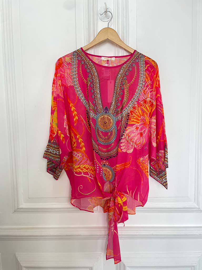 Malissa J Tie Up Top - Orange & Pink