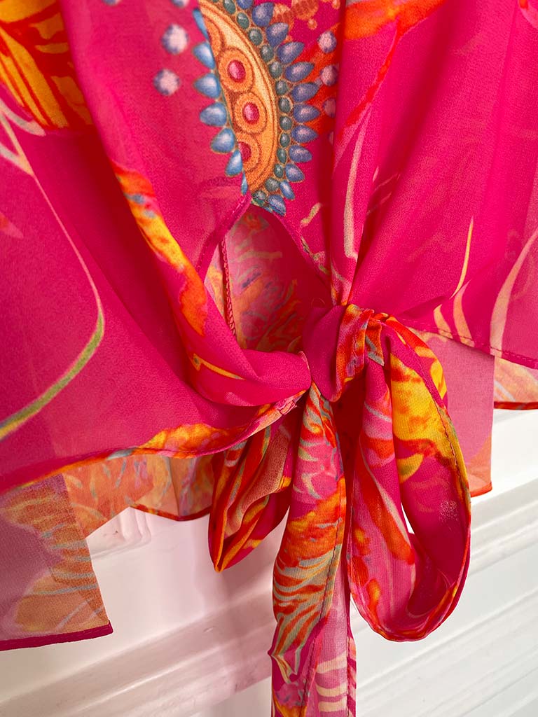 Malissa J Tie Up Top - Orange & Pink
