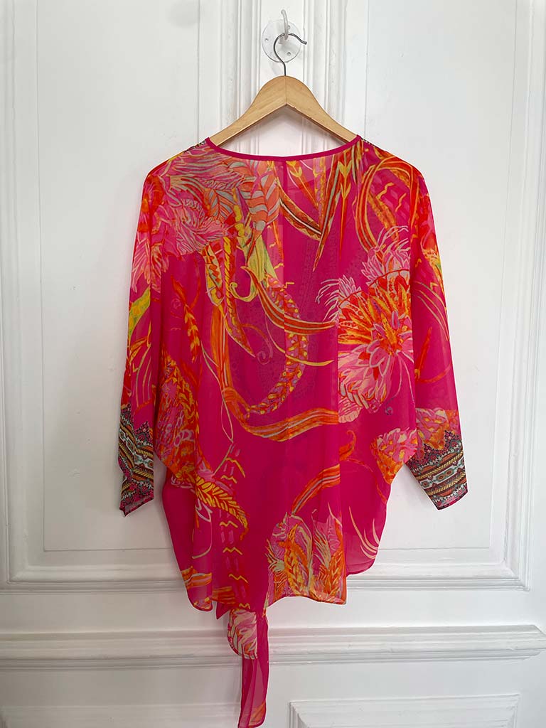Malissa J Tie Up Top - Orange & Pink