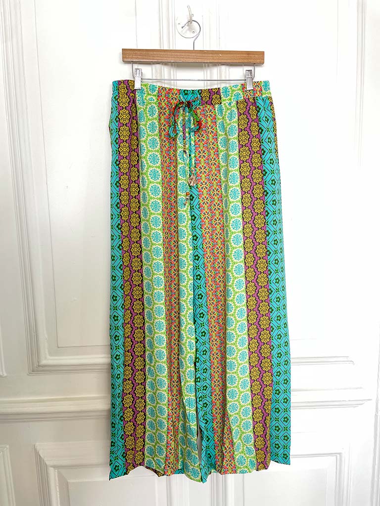 Malissa J Tile Print Wide Leg Trousers - Aqua